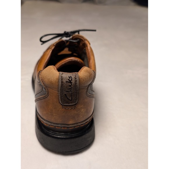 Vintage 02/06 Clarks Mens Brown Leather Square Toe Lace Up Dress Shoes Size 9.5M - Picture 5 of 13